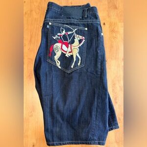 Eight 732 Dark Blue Relaxed JNCO Men's Jeans with Embroidered Equestrian Pocket